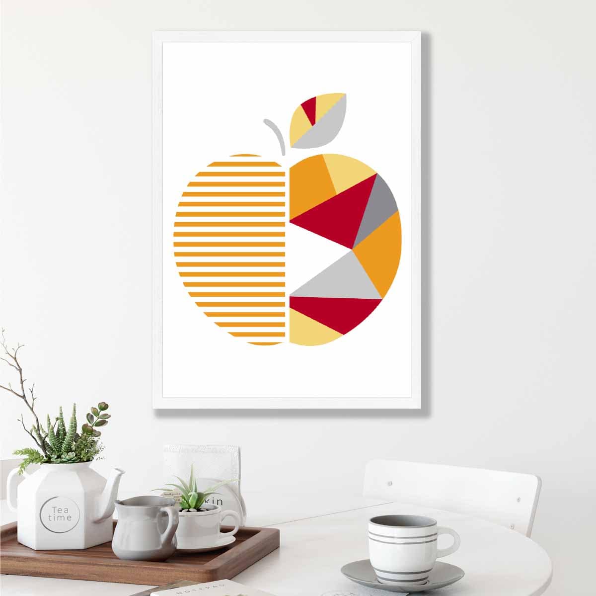 Geometric Fruit Poster of Apple in Red Yellow Orange