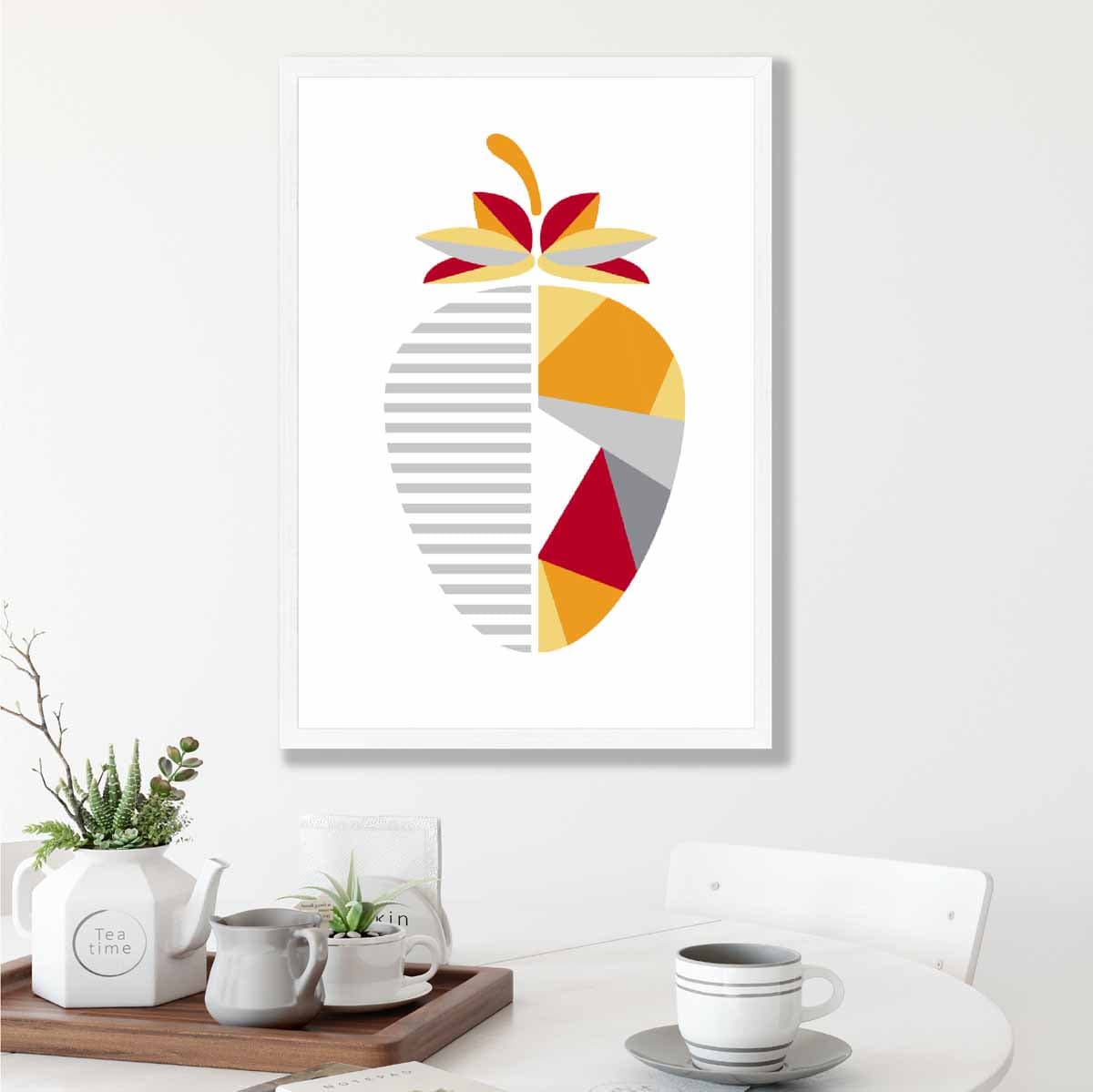 Geometric Fruit Poster of Strawberry in Red Yellow Orange