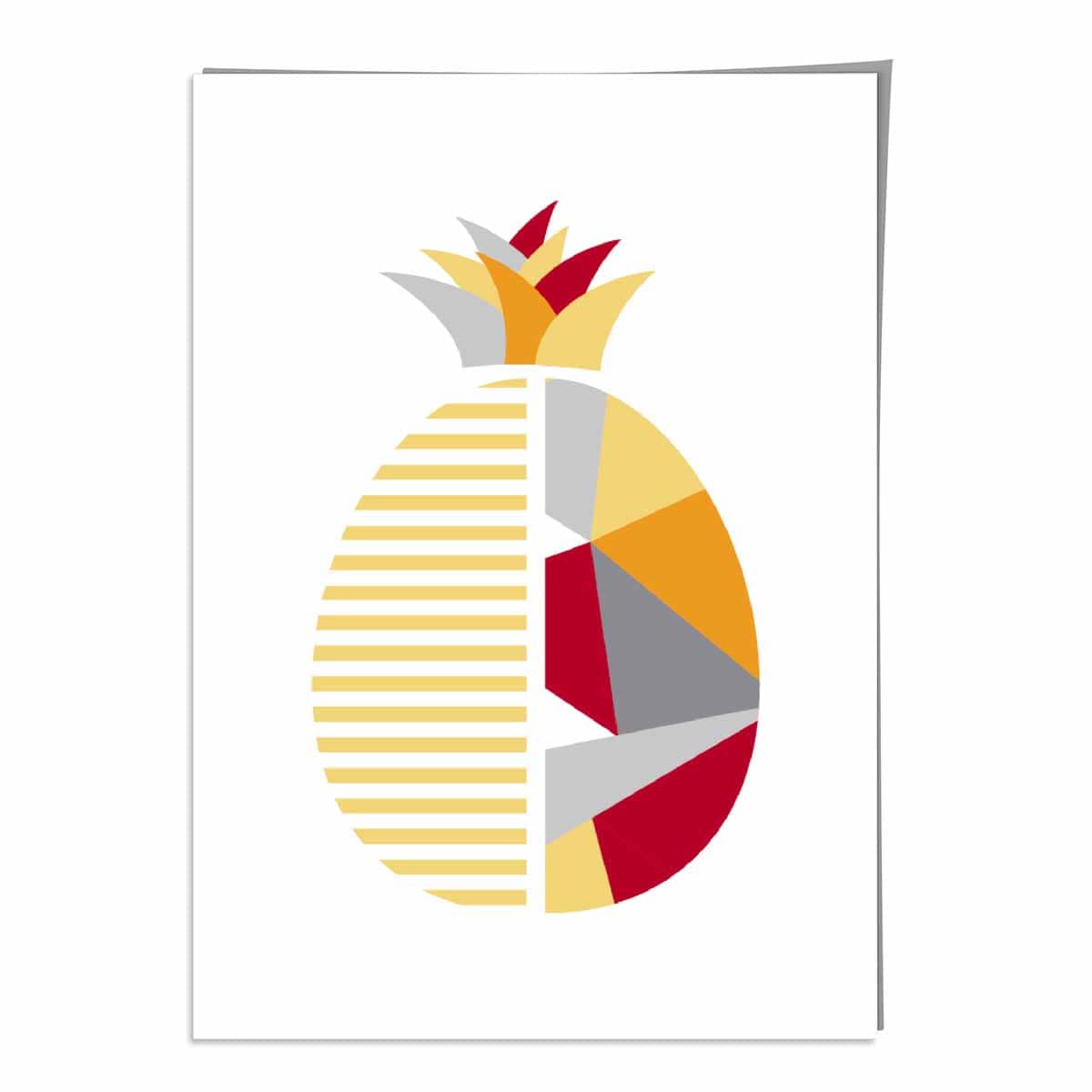 Geometric Fruit Poster of Pineapple in Red Yellow Orange