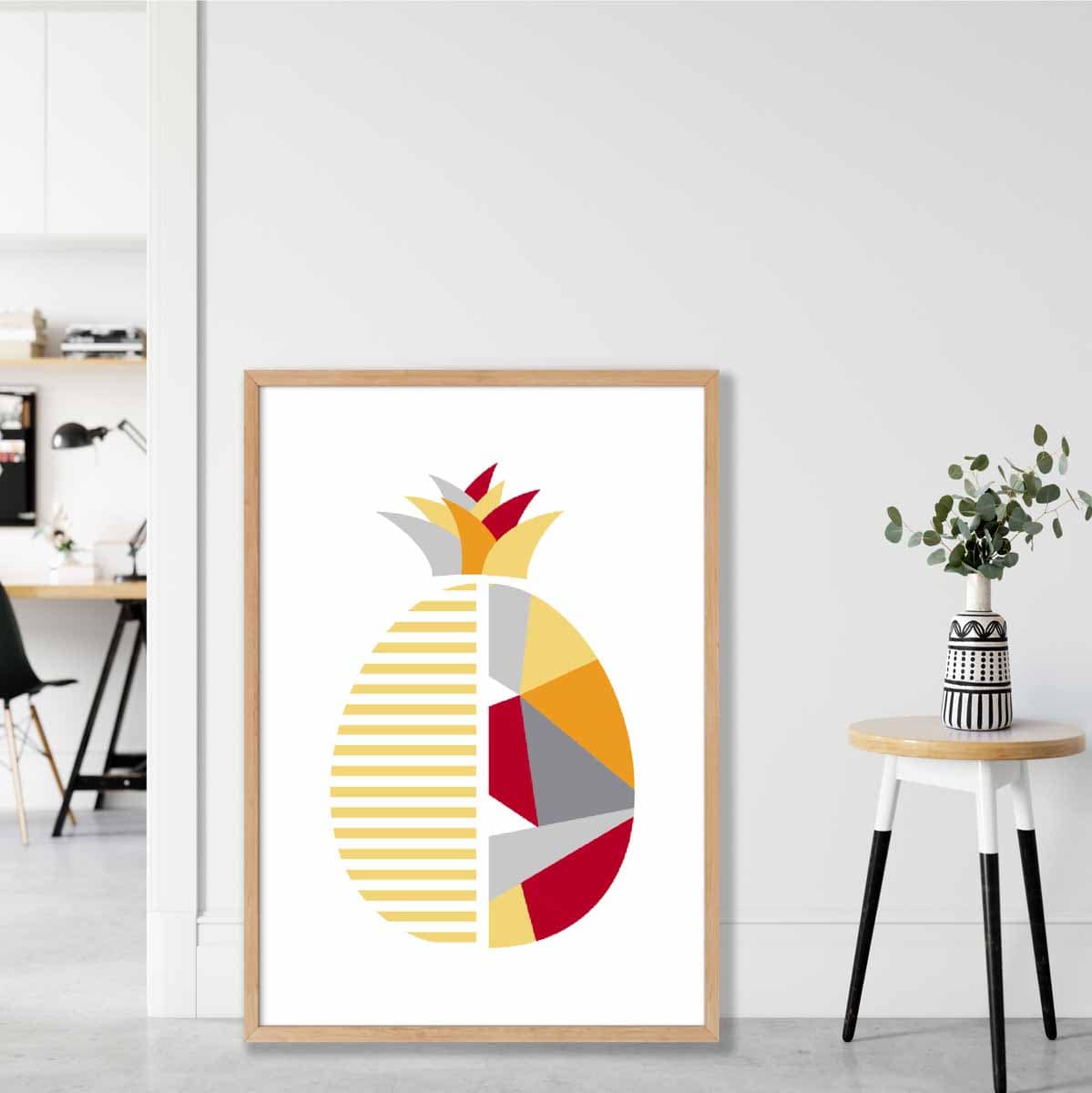 Geometric Fruit Poster of Pineapple in Red Yellow Orange