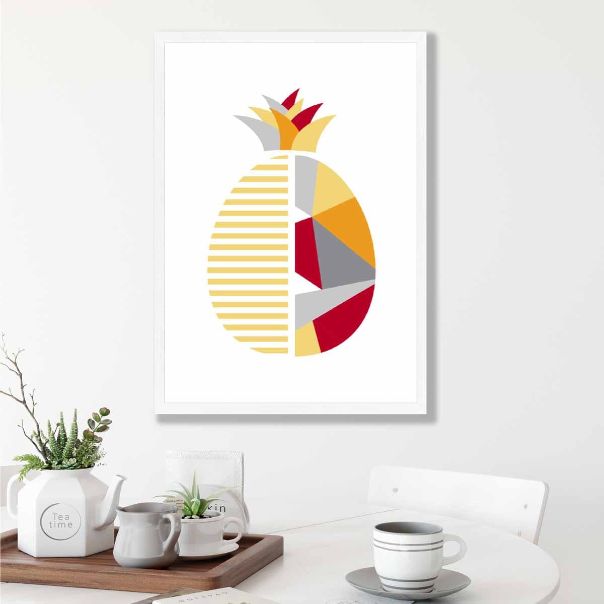 Geometric Fruit Poster of Pineapple in Red Yellow Orange