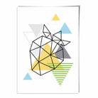 Geometric Fruit Line art Poster of Strawberry in Yellow Blue Green