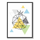 Geometric Fruit Line art Poster of Pomegranate in Yellow Blue Green