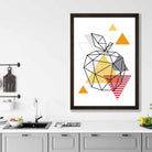 Geometric Fruit Line art Poster of Apple in Orange Red Yellow