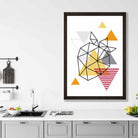 Geometric Fruit Line art Poster of Strawberry in Orange Red Yellow