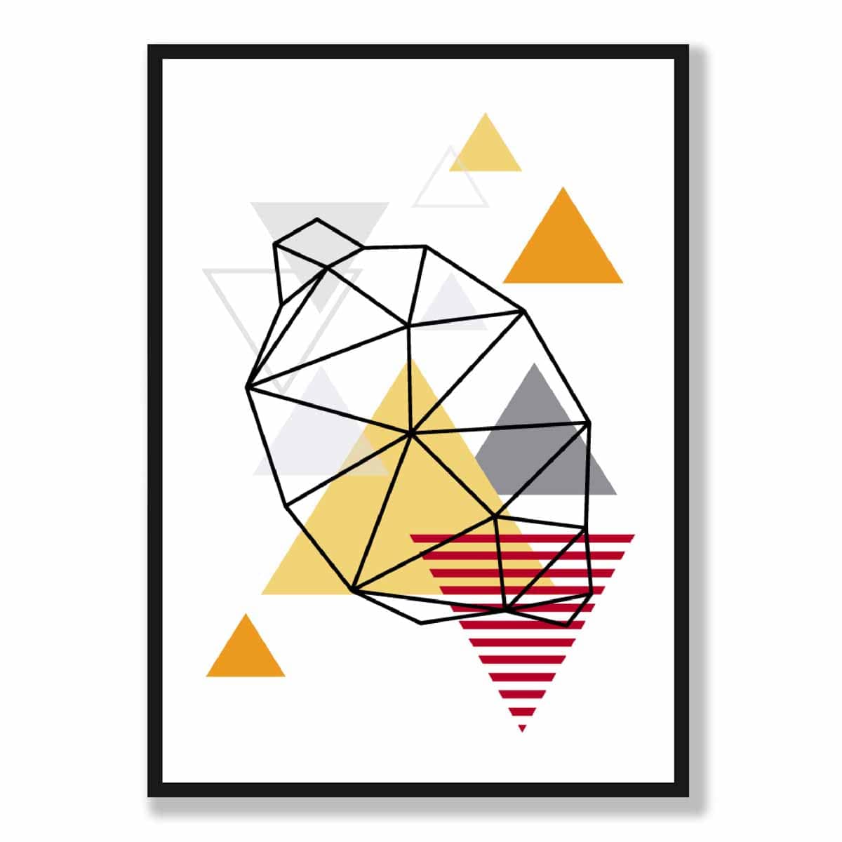 Geometric Fruit Line art Poster of Lemon in Orange Red Yellow