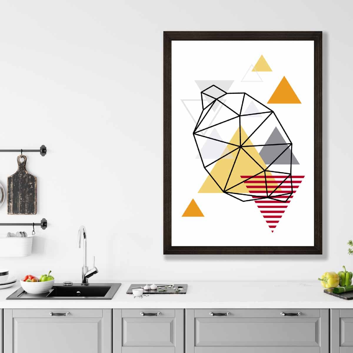 Geometric Fruit Line art Poster of Lemon in Orange Red Yellow