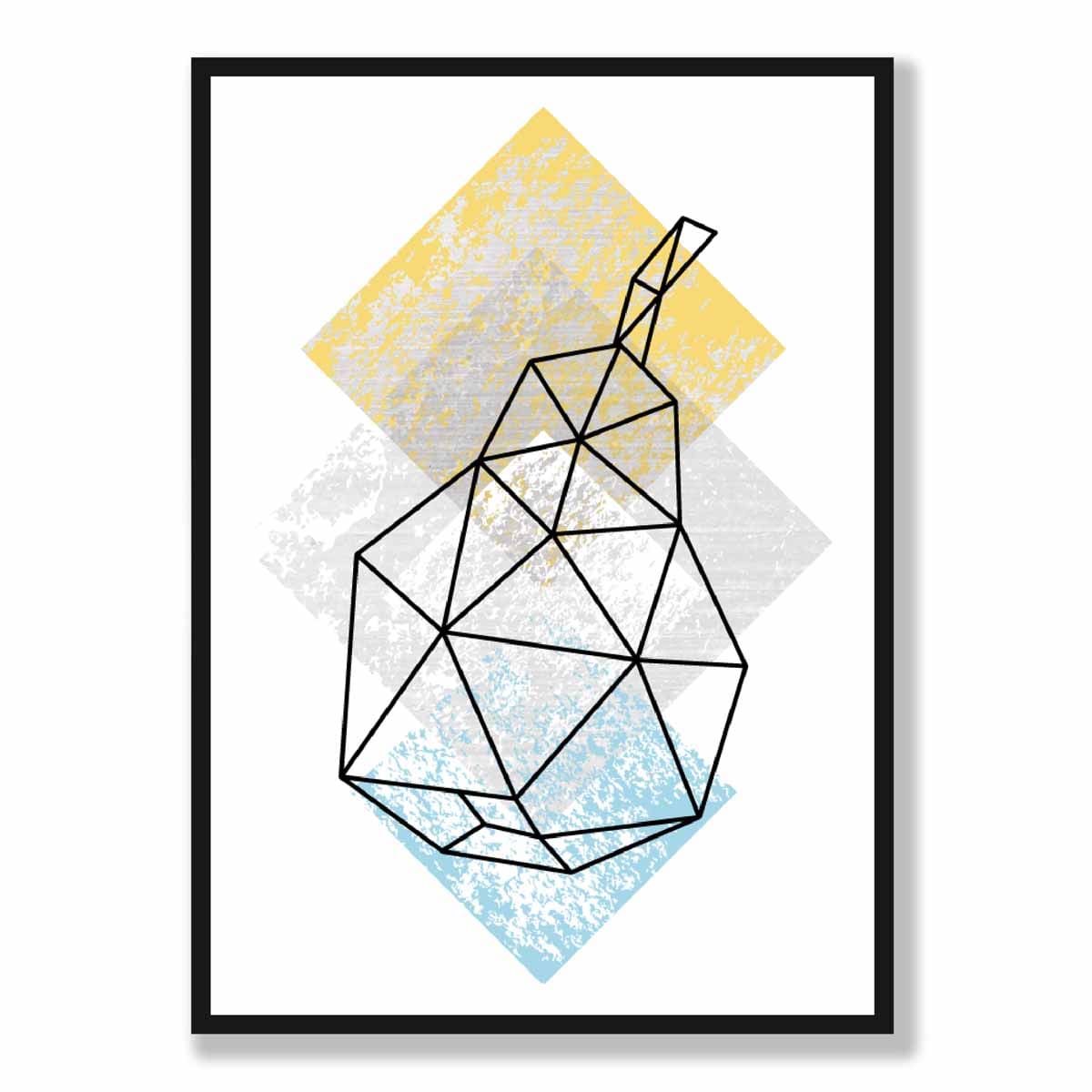 Geometric Fruit Line art Poster of Pear Yellow Grey Blue