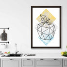 Geometric Fruit Line art Poster of Apple Yellow Grey Blue