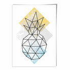 Geometric Fruit Line Art Poster of Pineapple Yellow Grey Blue
