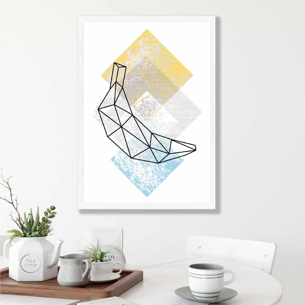 Geometric Fruit Line art Poster of Banana Textured Yellow Grey Blue