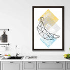 Geometric Fruit Line art Poster of Banana Textured Yellow Grey Blue