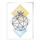 Geometric Fruit Line art Poster of Pomegranate Textured Yellow Grey Blue