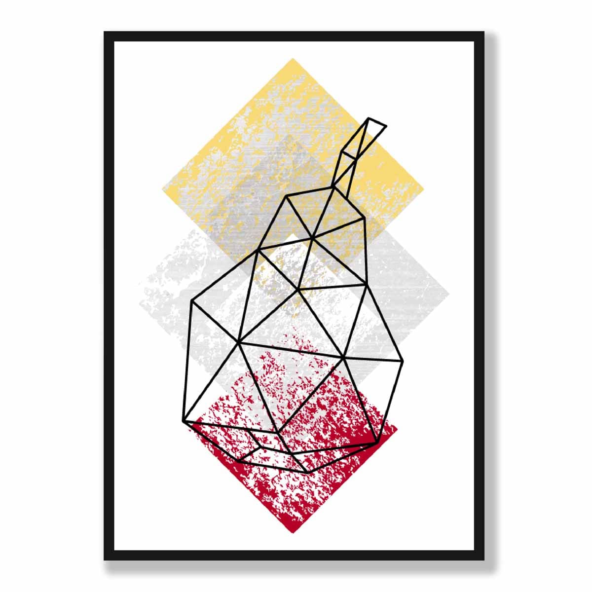 Geometric Fruit Line art Poster of Pear Textured Yellow Grey Red