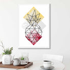 Geometric Fruit Line art Poster of Pineapple Textured Yellow Grey Red