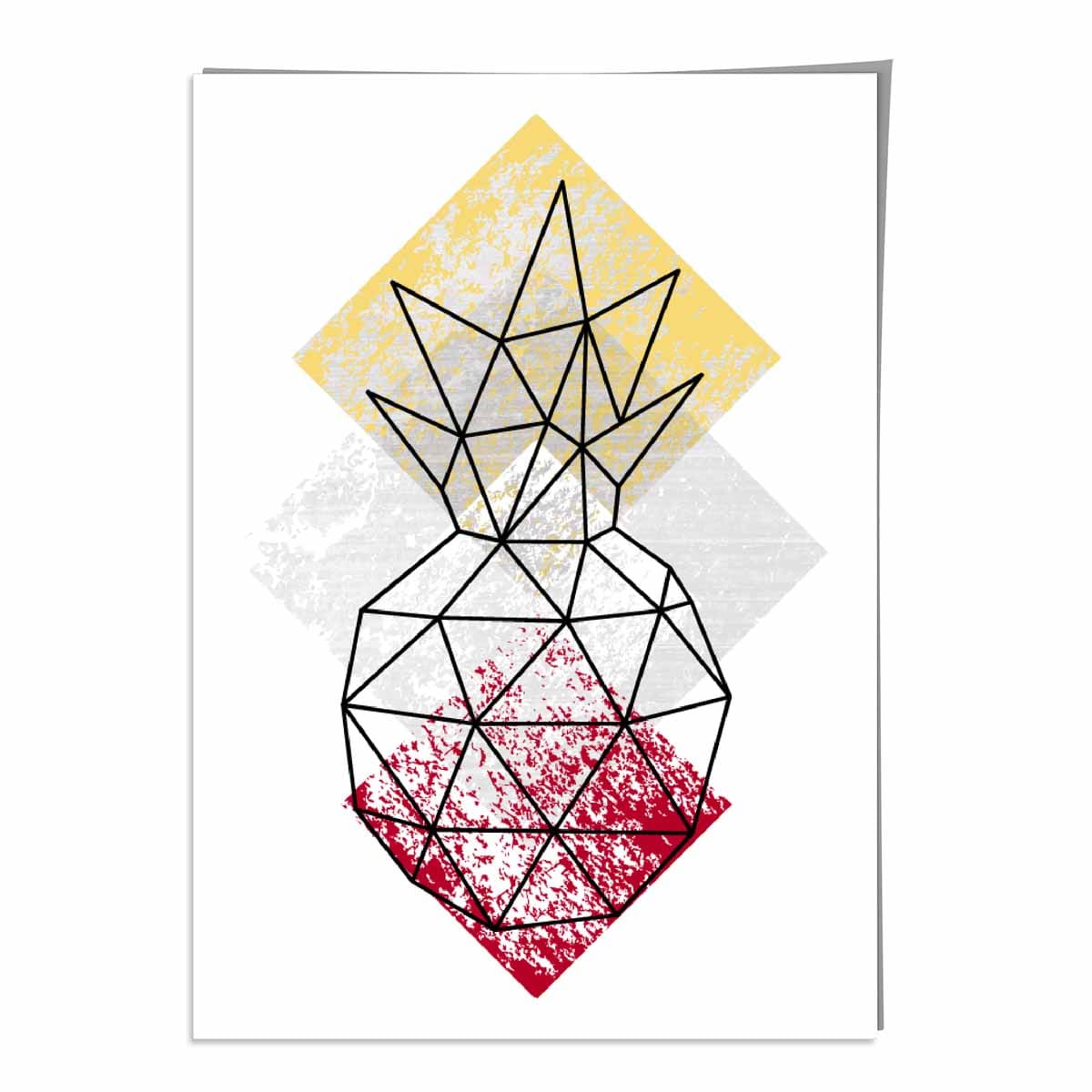 Geometric Fruit Line art Poster of Pineapple Textured Yellow Grey Red