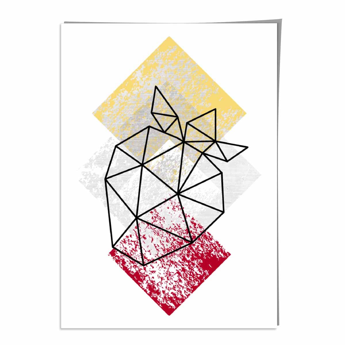 Geometric Fruit Line art Poster of Strawberry Textured Yellow Grey Red