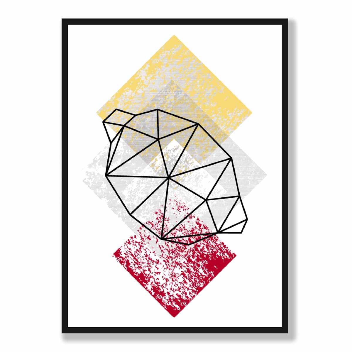 Geometric Fruit Line art Poster of Lemon Textured Yellow Grey Red