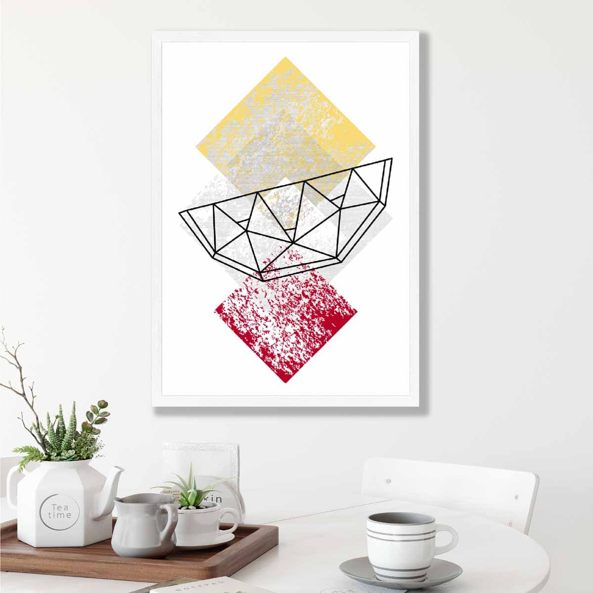 Geometric Fruit Line art Poster of Watermelon Textured Yellow Grey Red