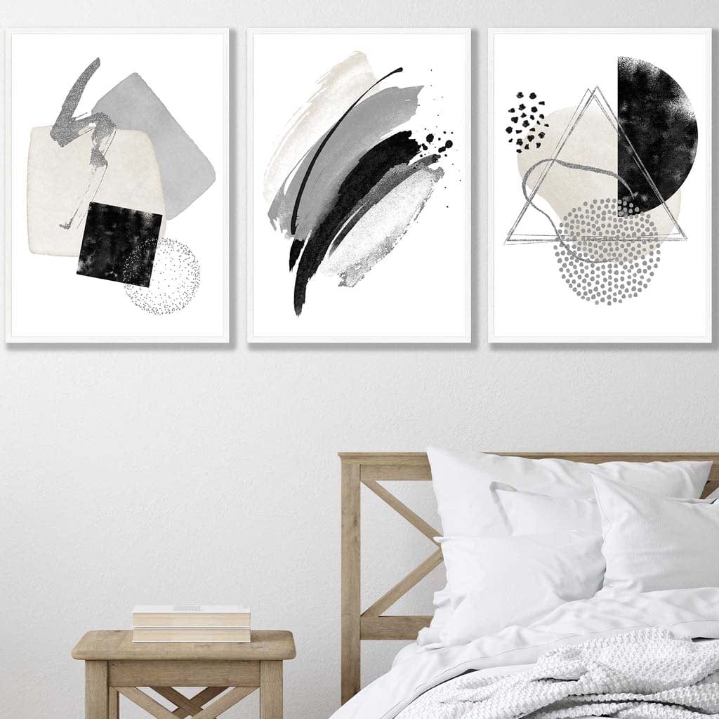 Abstract Grey Black and Silver Wall Art Prints