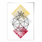 Geometric Fruit Line art Poster of Pomegranate Textured Yellow Grey Red