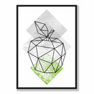 Geometric Fruit Line art Poster of Apple Textured Green Grey