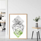 Geometric Fruit Line art Poster of Apple Textured Green Grey