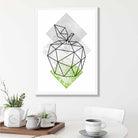 Geometric Fruit Line art Poster of Apple Textured Green Grey