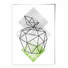 Geometric Fruit Line art Poster of Apple Textured Green Grey