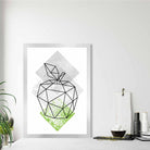 Geometric Fruit Line art Poster of Apple Textured Green Grey