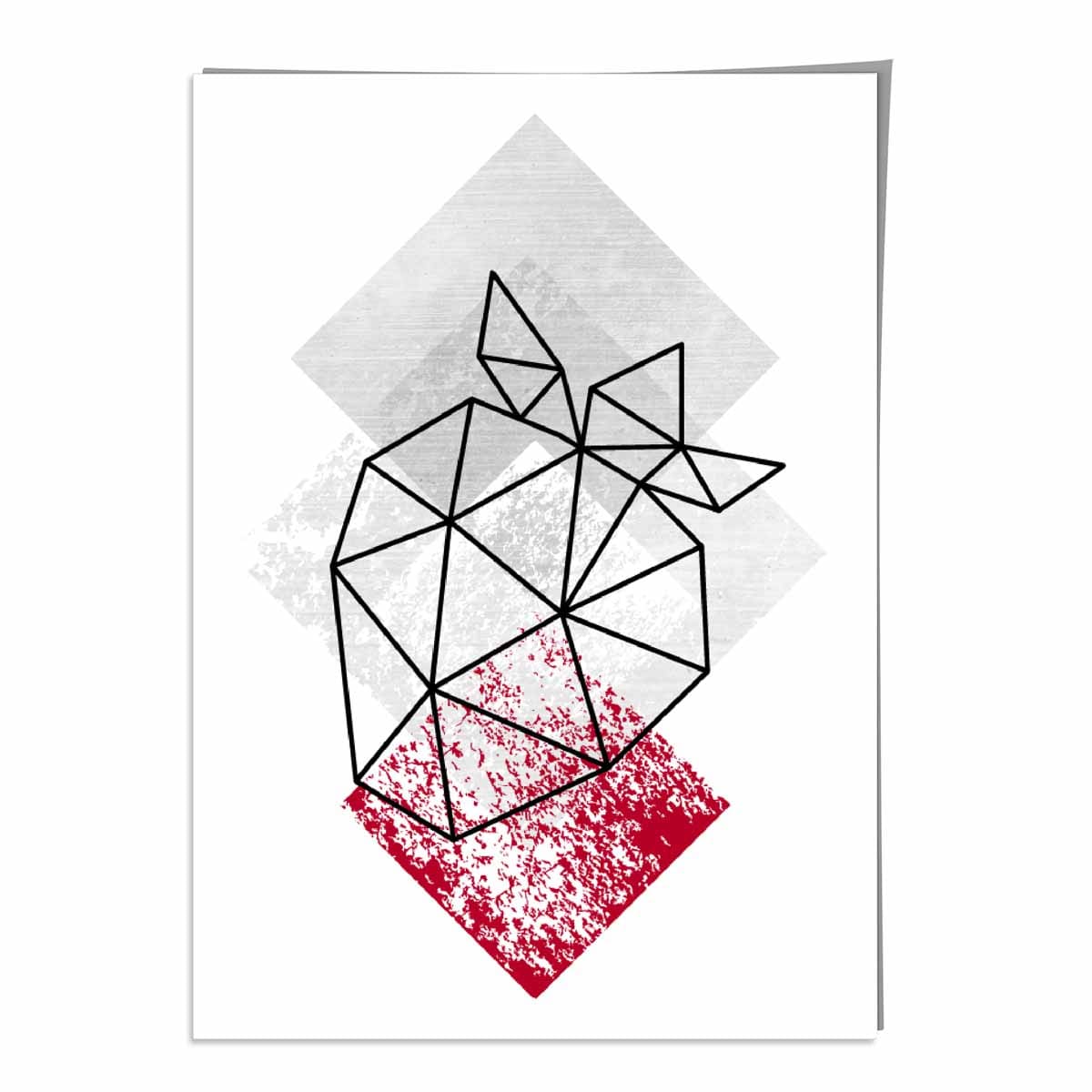 Geometric Fruit Line art Poster of Strawberry in Red & Grey
