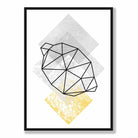 Geometric Fruit Line art Poster of Lemon Textured Yellow Grey