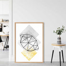 Geometric Fruit Line art Poster of Lemon Textured Yellow Grey