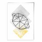 Geometric Fruit Line art Poster of Lemon Textured Yellow Grey