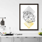 Geometric Fruit Line art Poster of Lemon Textured Yellow Grey