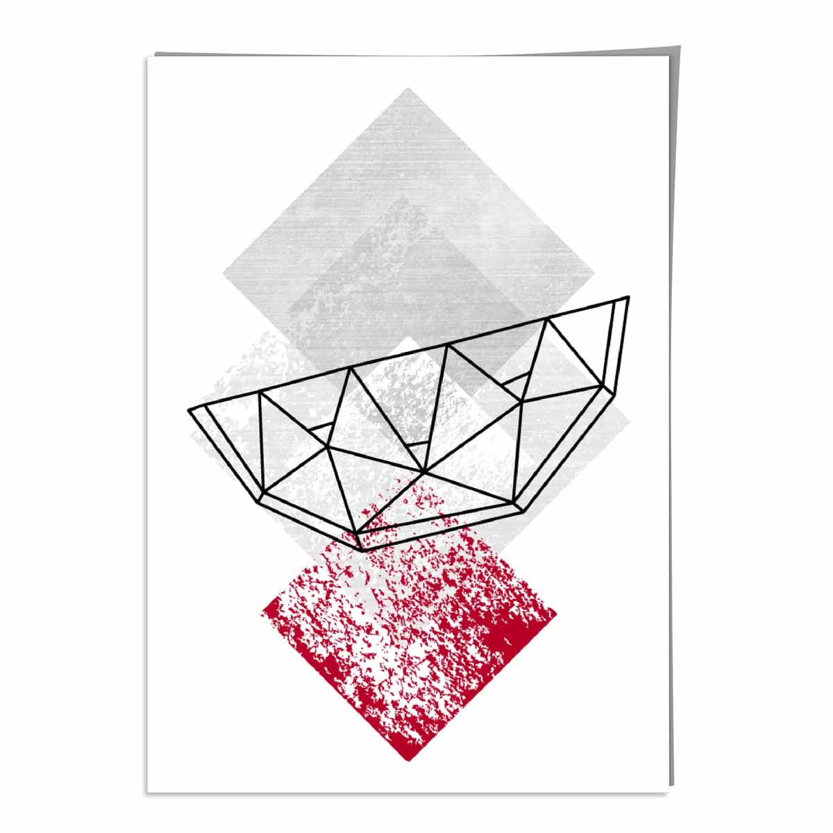 Geometric Fruit Line art Poster of Watermelon Textured Red Grey