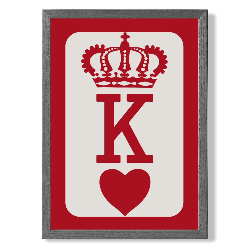 King of Hearts print in Dark Grey Wooden Frame