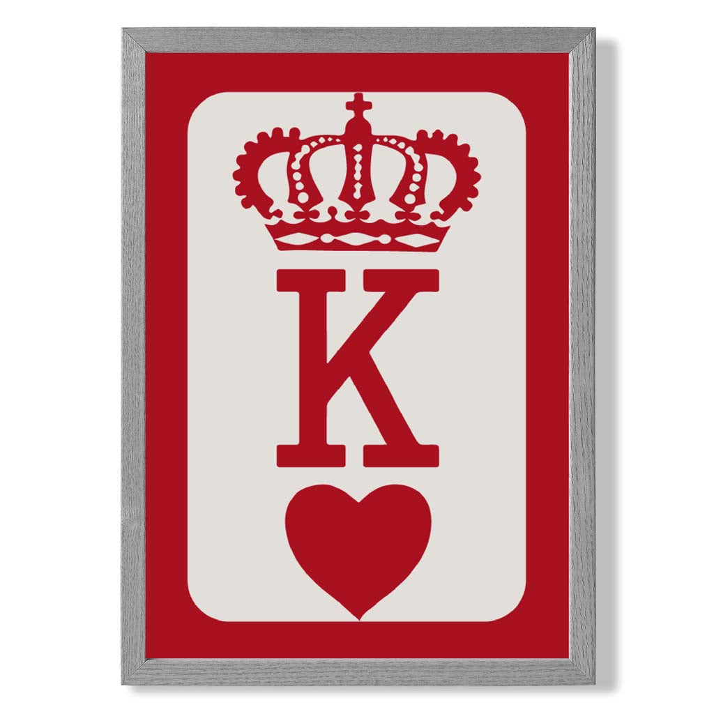 King of Hearts print in Light Grey Wooden Frame