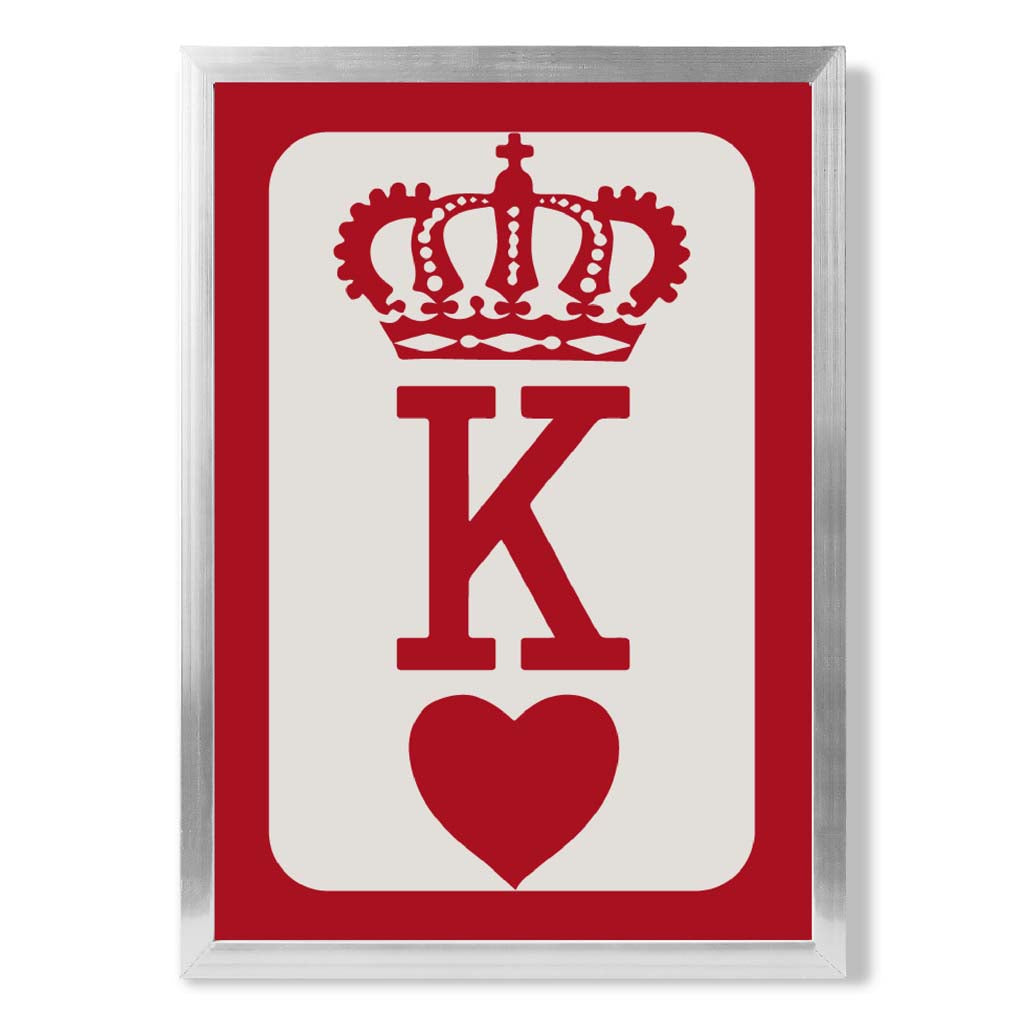 King of Hearts print in Silver Wooden Frame