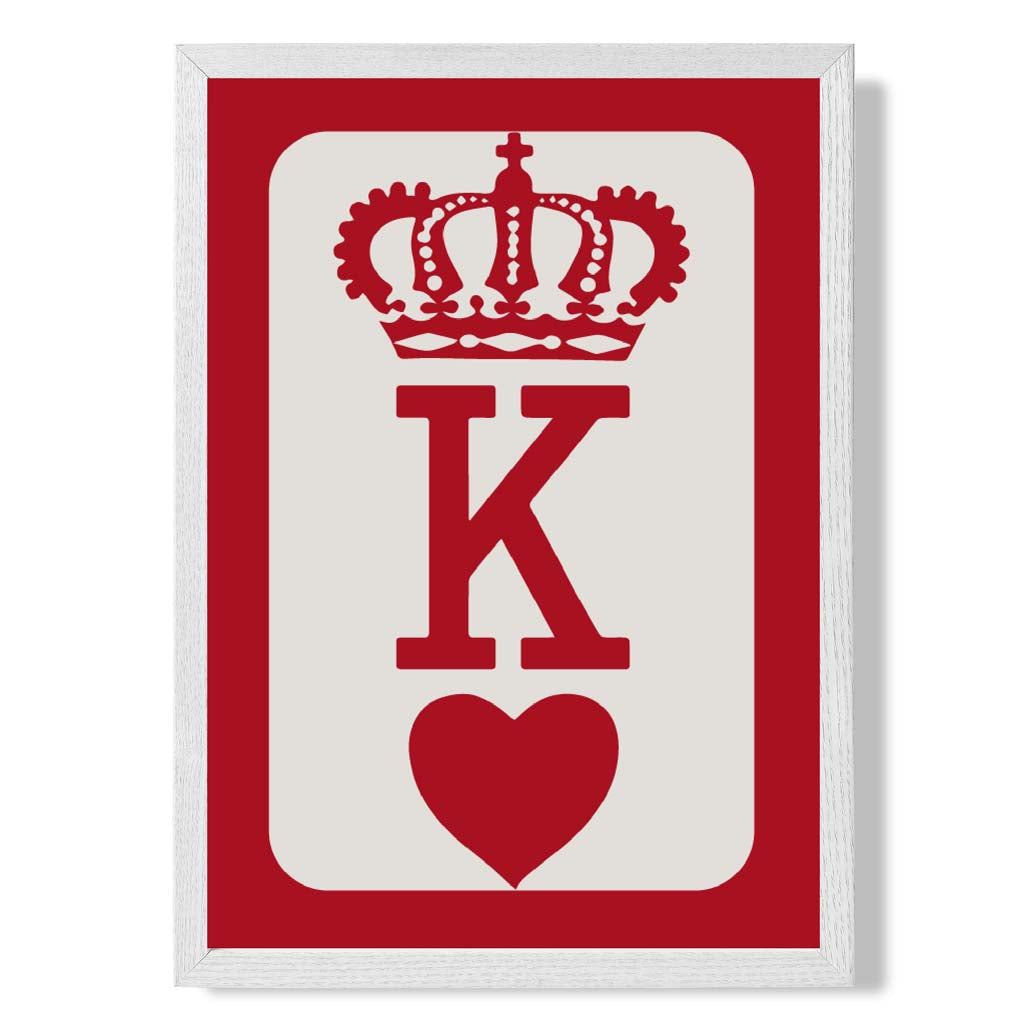 King of Hearts print in White Wooden Frame