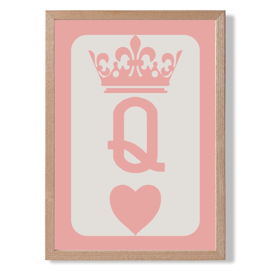 Queen of Hearts print in Light Oak Wooden Frame