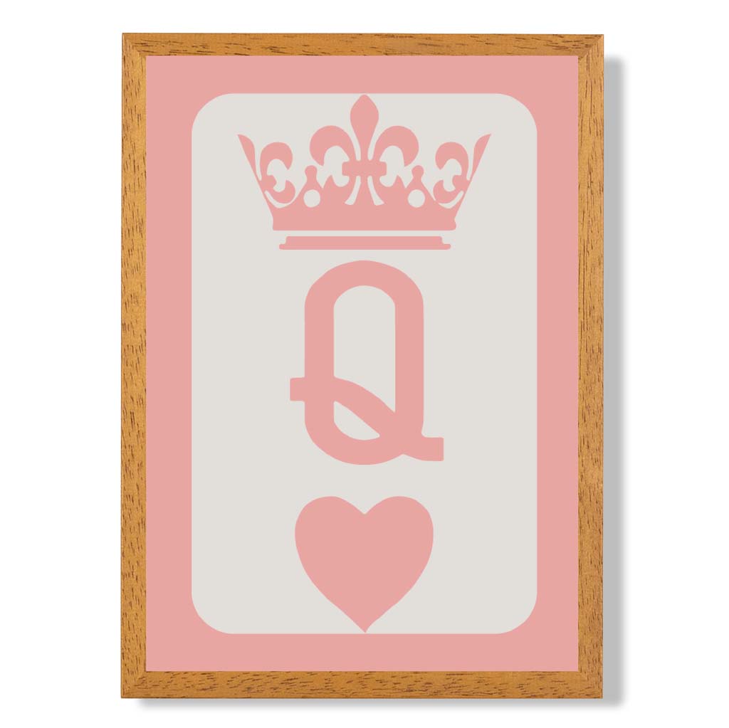 Queen of Hearts print in Oak Wooden Frame