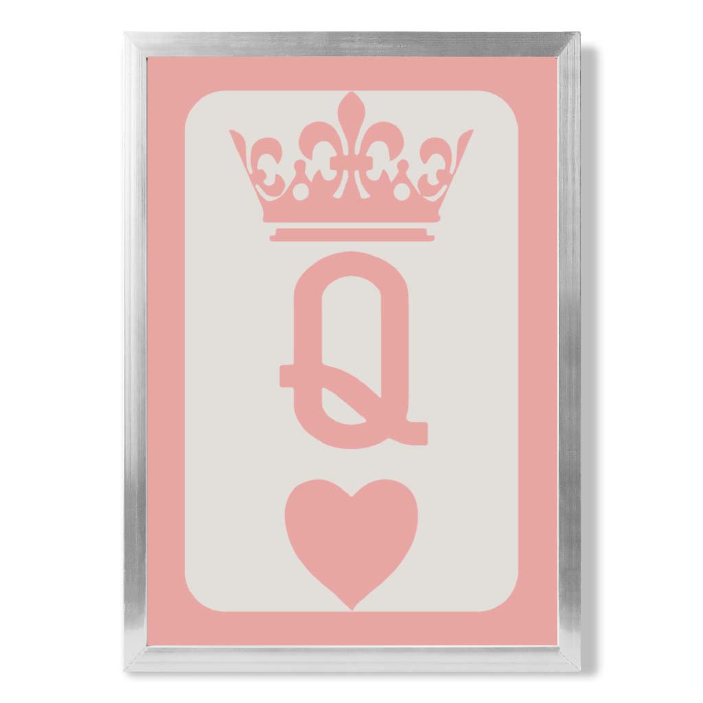 Queen of Hearts print in Silver Wooden Frame