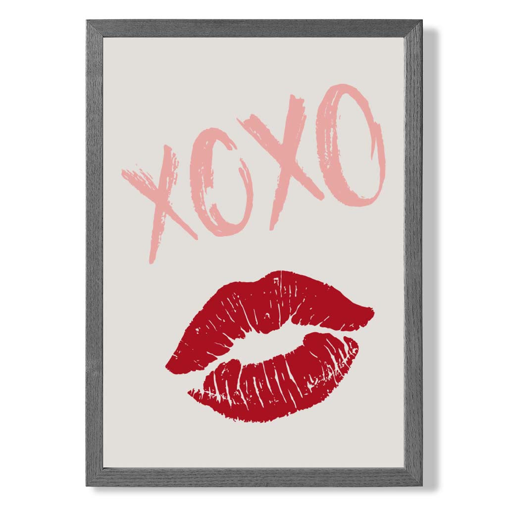 XOXO Lips print in Dark Grey Wooden Frame