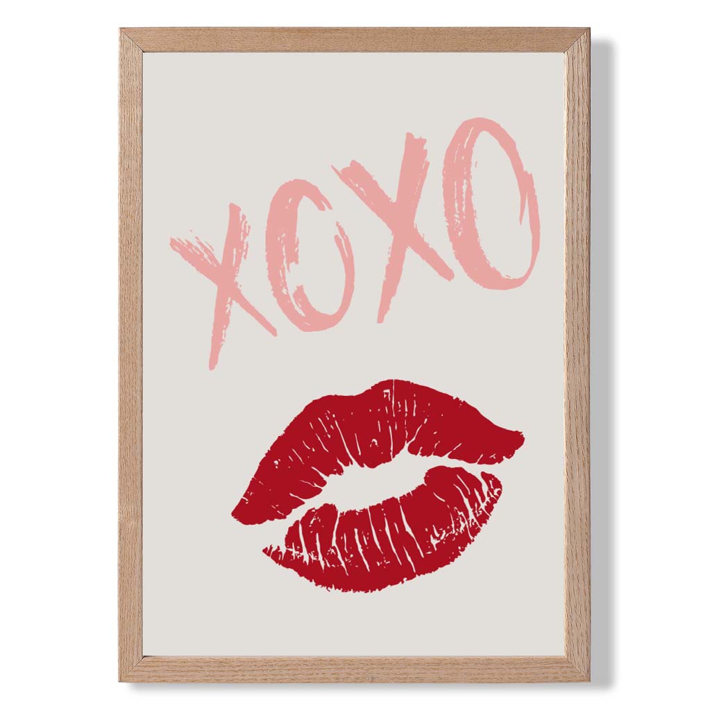 XOXO Lips print in Light Oak Wooden Frame