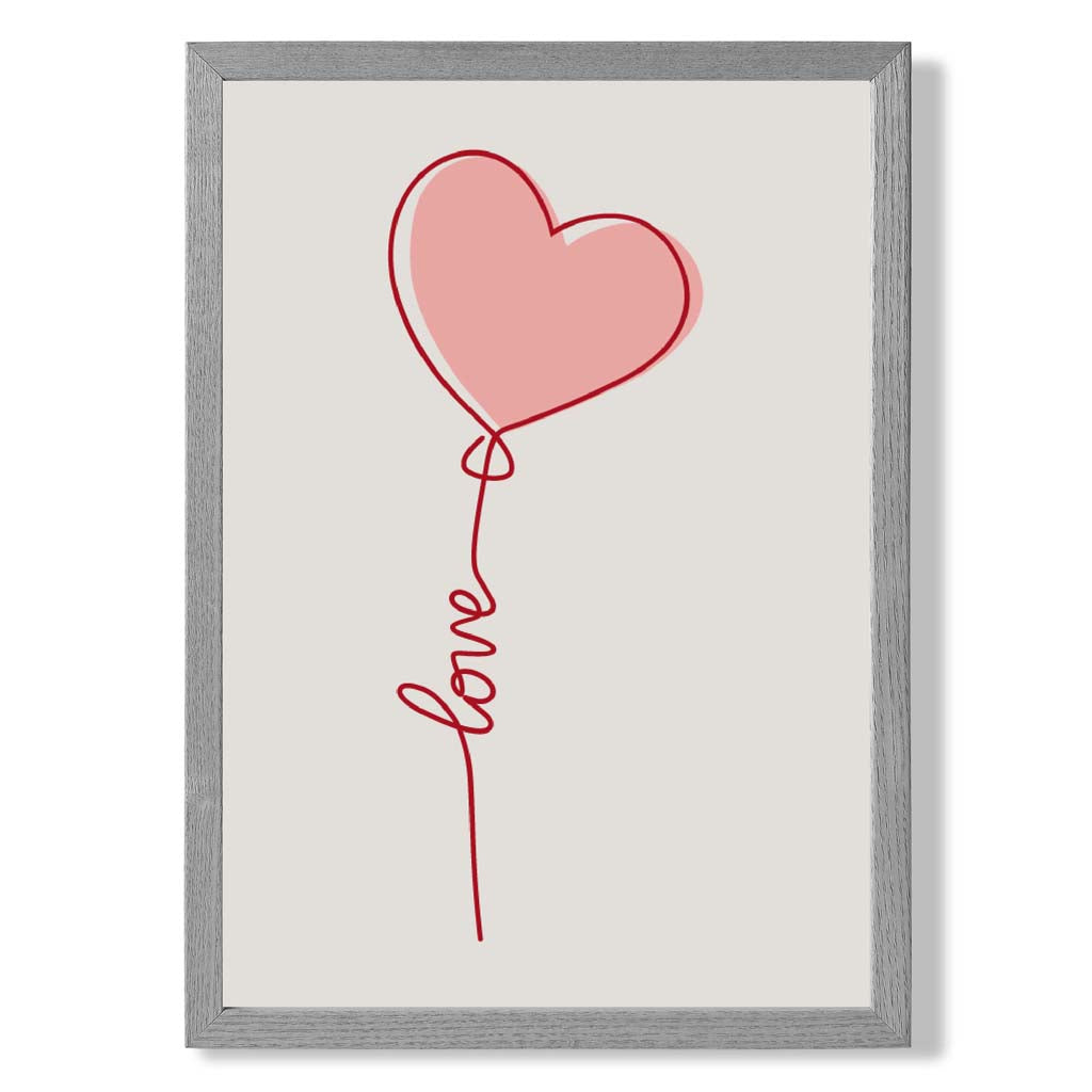 Love Heart String print in Light Grey Wooden Frame