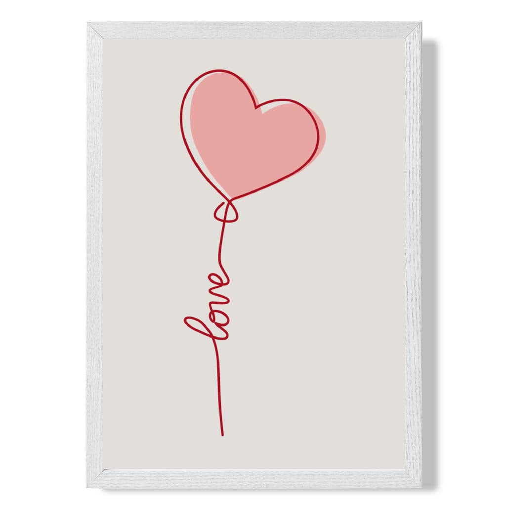 Love Heart String print in White Wooden Frame