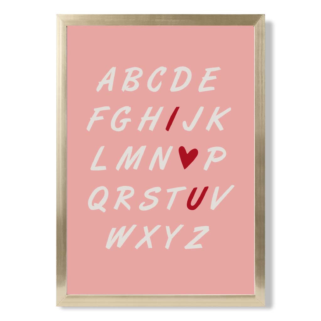 I Love You Alphabet  print in Gold Wooden Frame