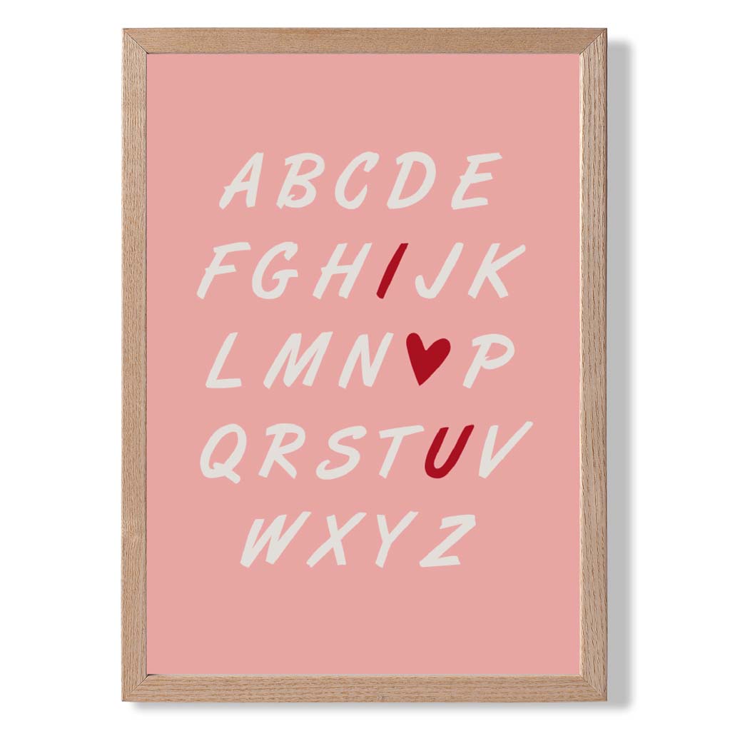 I Love You Alphabet  print in Light Oak Wooden Frame