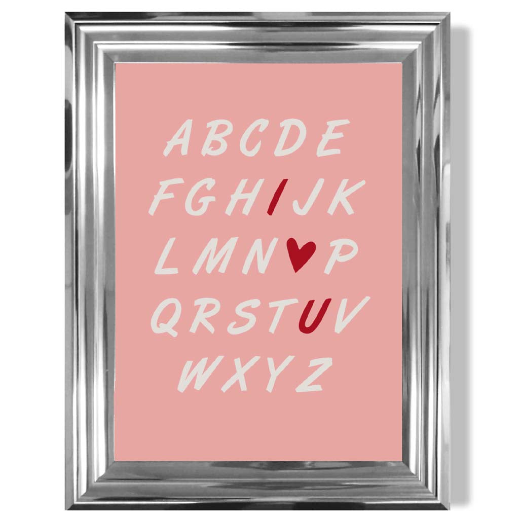 I Love You Alphabet  print in Chrome Glossy Frame